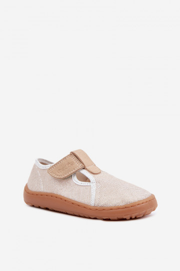 Kinderhausschuhe mit Klettverschlüssen und Glanz Barefoot Froddo Canvas G1700439-3 in Gold