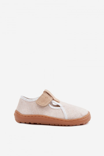 Kinderhausschuhe mit Klettverschlüssen und Glanz Barefoot Froddo Canvas G1700439-3 in Gold 2