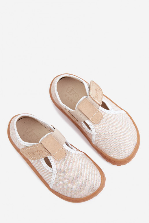 Kinderhausschuhe mit Klettverschlüssen und Glanz Barefoot Froddo Canvas G1700439-3 in Gold