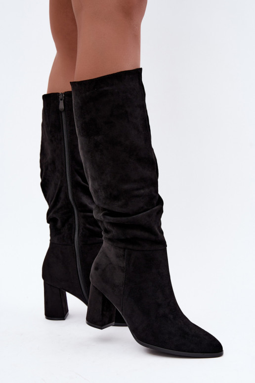 Isolierte Damenstiefel bis zum Knie mit Absatz in Schwarz Raleya