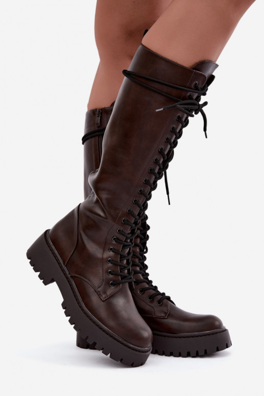 Damen Schnürstiefel mit Plateau CzekoladoĮe Jalira