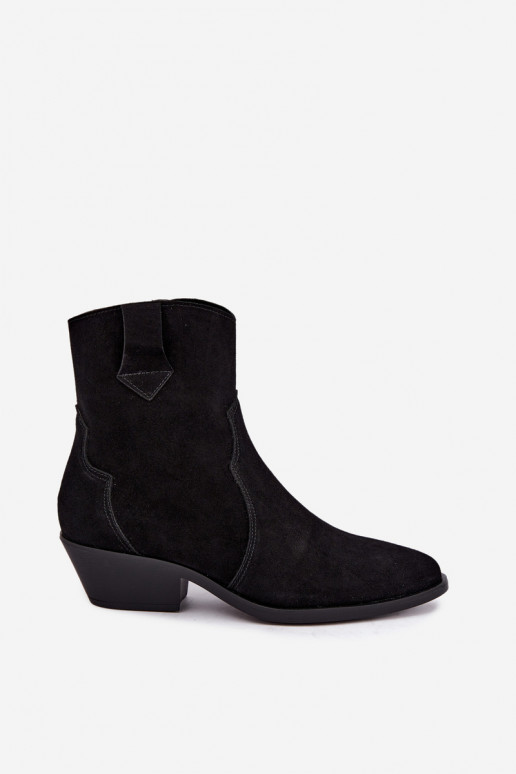 Kunstveloursleder Cowboy-Stiefel mit Absätzen in schwarzer Farbe Daliae