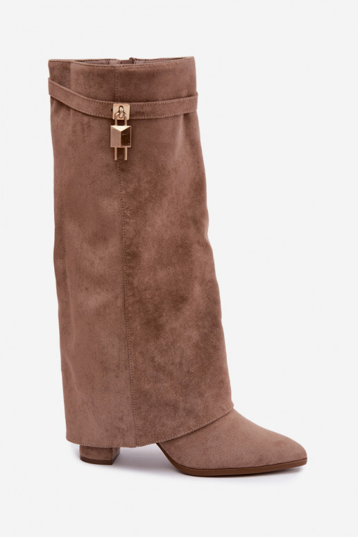INarme Stiefel mit Absätzen INyZuinięta CholeZuka goldene Farbe Ozdoba Beige Danessa