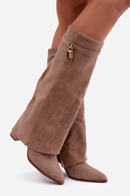 INarme Stiefel mit Absätzen INyZuinięta CholeZuka goldene Farbe Ozdoba Beige Danessa