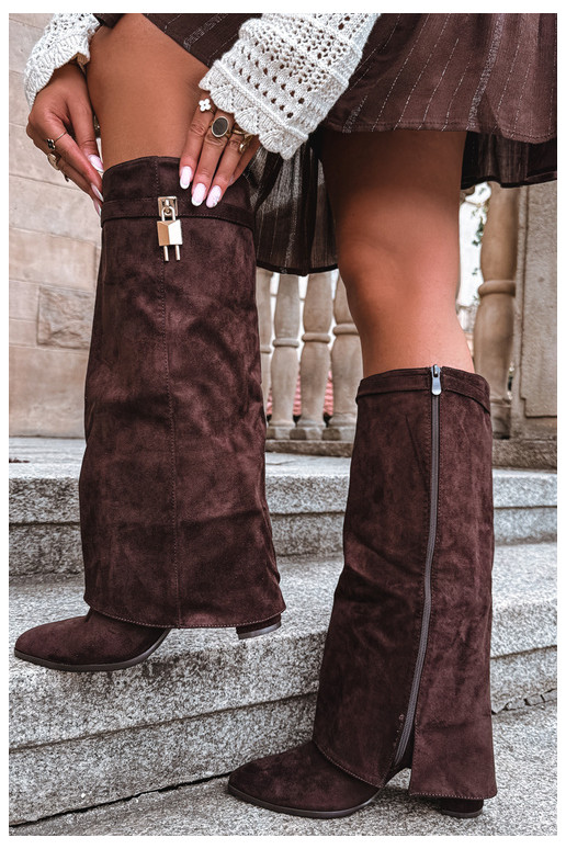 INarme Stiefel mit Absätzen INyZuinięta CholeZuka goldene Farbe Ozdoba CzekoladoZue Danessa