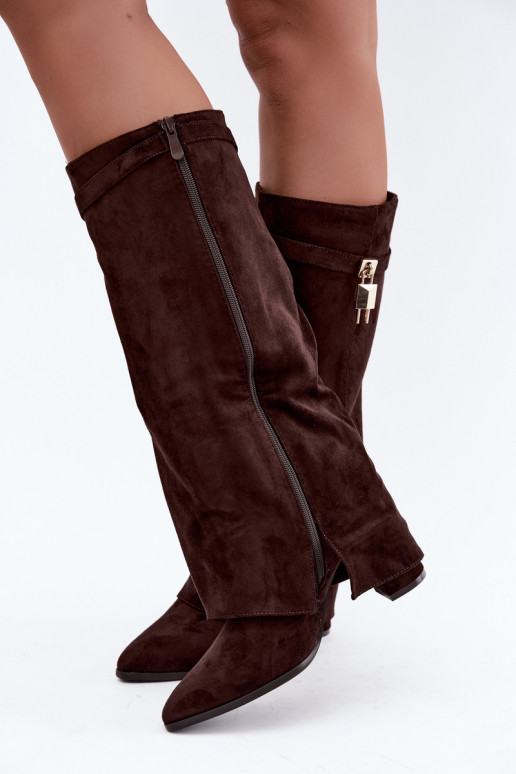 INarme Stiefel mit Absätzen INyZuinięta CholeZuka goldene Farbe Ozdoba CzekoladoZue Danessa