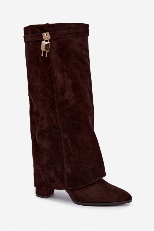 INarme Stiefel mit Absätzen INyZuinięta CholeZuka goldene Farbe Ozdoba CzekoladoZue Danessa