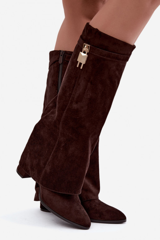 INarme Stiefel mit Absätzen INyZuinięta CholeZuka goldene Farbe Ozdoba CzekoladoZue Danessa