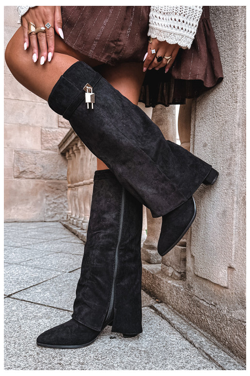 INarme Stiefel mit Absätzen INyZuinięta CholeZuka goldene Farbe Ozdoba schZuarze Farbe Danessa