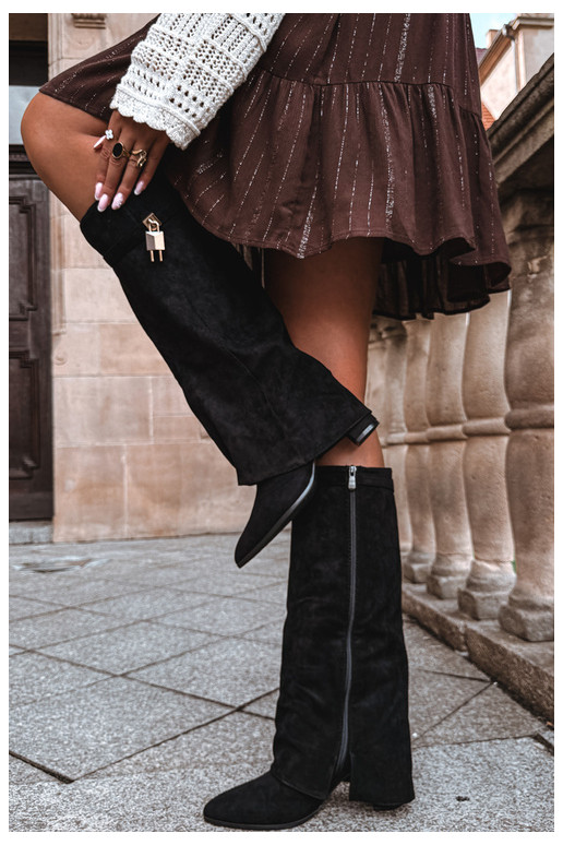 INarme Stiefel mit Absätzen INyZuinięta CholeZuka goldene Farbe Ozdoba schZuarze Farbe Danessa