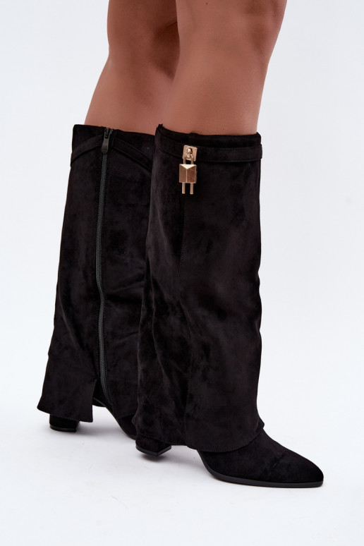 INarme Stiefel mit Absätzen INyZuinięta CholeZuka goldene Farbe Ozdoba schZuarze Farbe Danessa