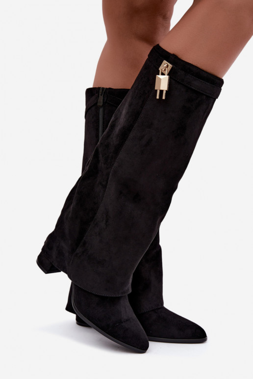INarme Stiefel mit Absätzen INyZuinięta CholeZuka goldene Farbe Ozdoba schZuarze Farbe Danessa