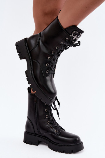 Warmes Damen-Stiefeletten mit Ornamenten auf der Zunge in schwarzer Farbe Falira