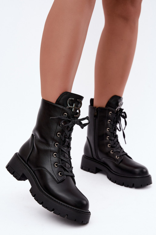 Warmes Damen-Stiefeletten mit Ornamenten auf der Zunge in schwarzer Farbe Falira