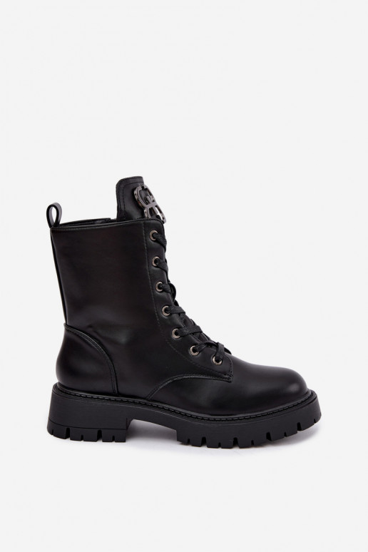 Warmes Damen-Stiefeletten mit Ornamenten auf der Zunge in schwarzer Farbe Falira