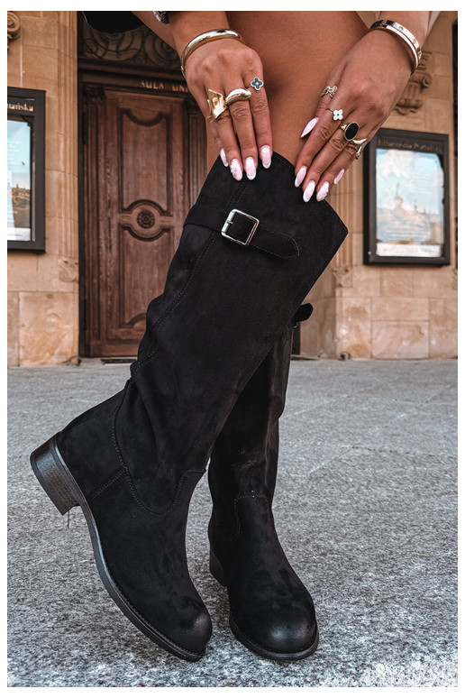 Damenstiefel mit breiten Absätzen mit Schnallen schZuarze Farbe Farela