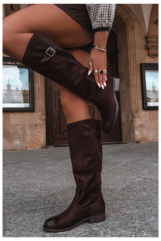 Damen-Knöchelstiefel mit breiten Absätzen und Schnallen, braun Farela