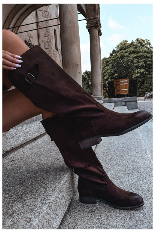 Damen-Knöchelstiefel mit breiten Absätzen und Schnallen, braun Farela