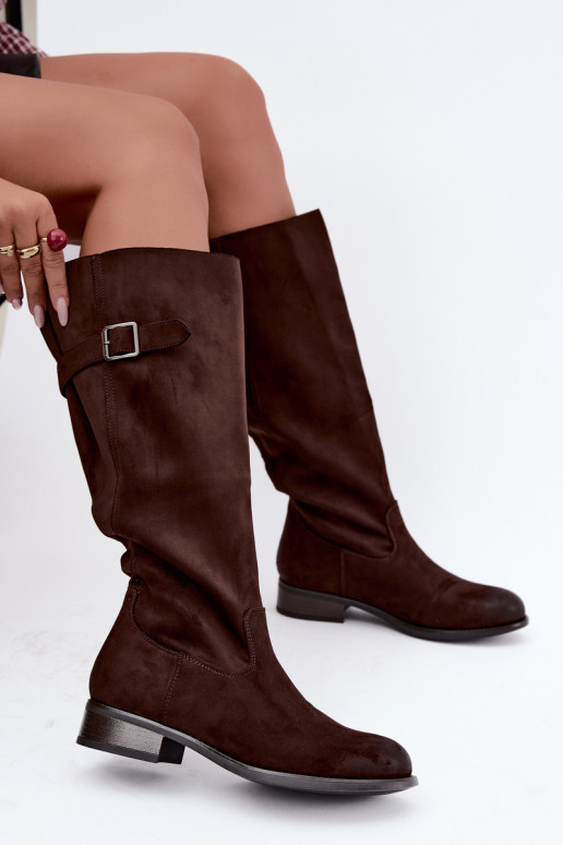 Damen-Knöchelstiefel mit breiten Absätzen und Schnallen, braun Farela
