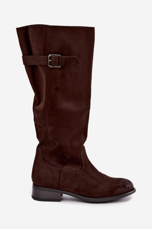 Damen-Knöchelstiefel mit breiten Absätzen und Schnallen, braun Farela