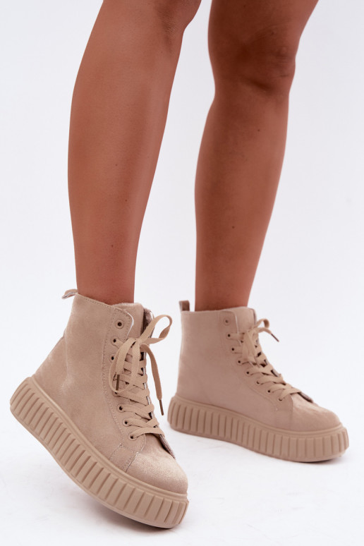sich Zuarm laufen lässige Schuheaus Öko-INildlederu mit einer Plattform Beige Isaria