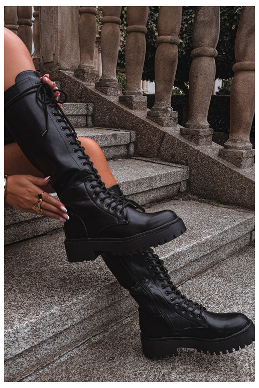 Damen-Knöchelstiefel mit Schnürung und Plattform, schwarz Jalira