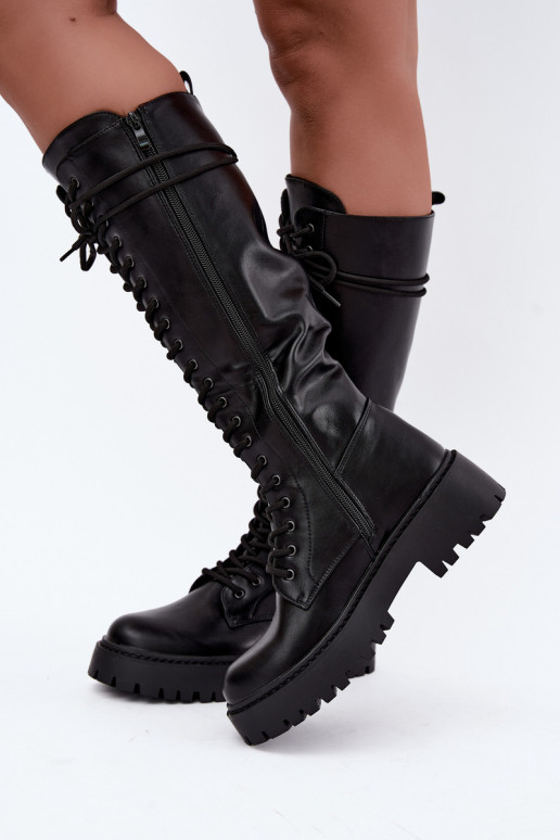 Damen-Knöchelstiefel mit Schnürung und Plattform, schwarz Jalira