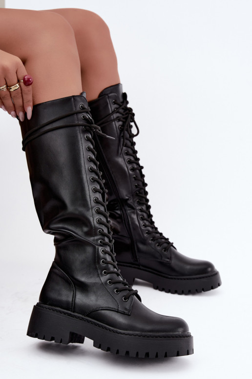 Damen-Knöchelstiefel mit Schnürung und Plattform, schwarz Jalira