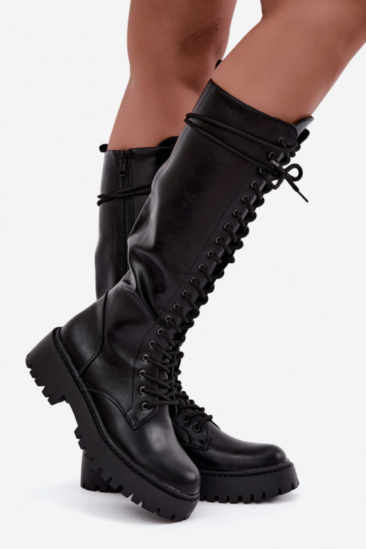 Damen-Knöchelstiefel mit Schnürung und Plattform, schwarz Jalira