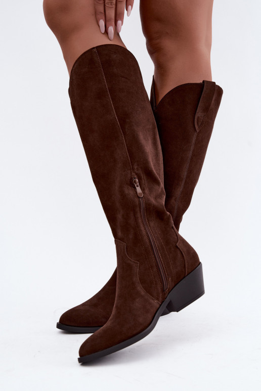 Kunstveloursleder Cowboy-Stiefel in brauner Farbe Medira