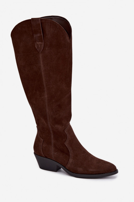 Kunstveloursleder Cowboy-Stiefel in brauner Farbe Medira