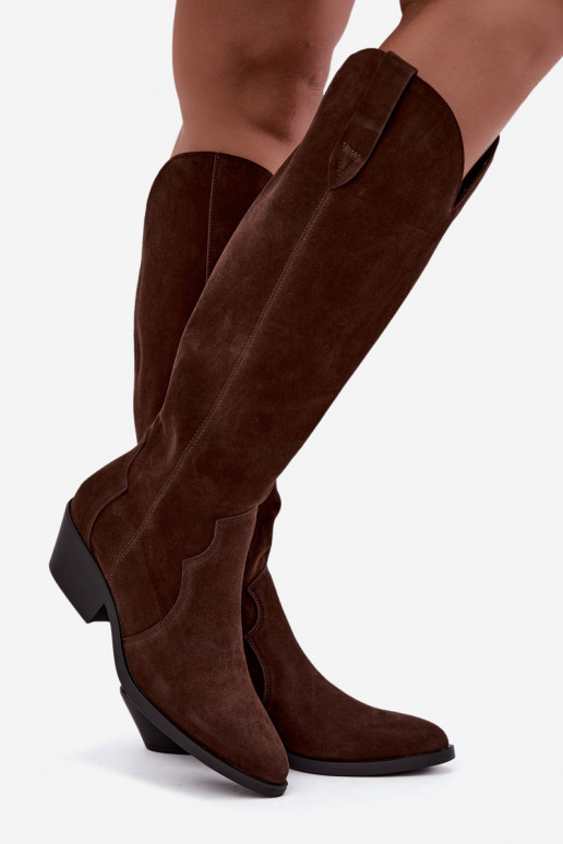 Kunstveloursleder Cowboy-Stiefel in brauner Farbe Medira
