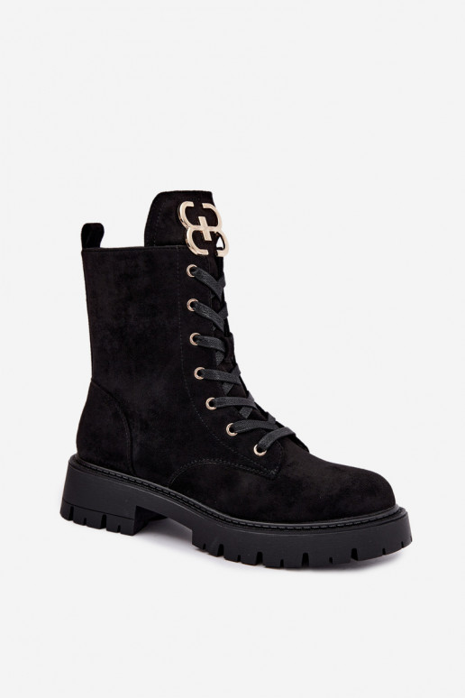 Wärmende Damen-Stiefeletten mit Wildlederornamenten, schwarz Falira