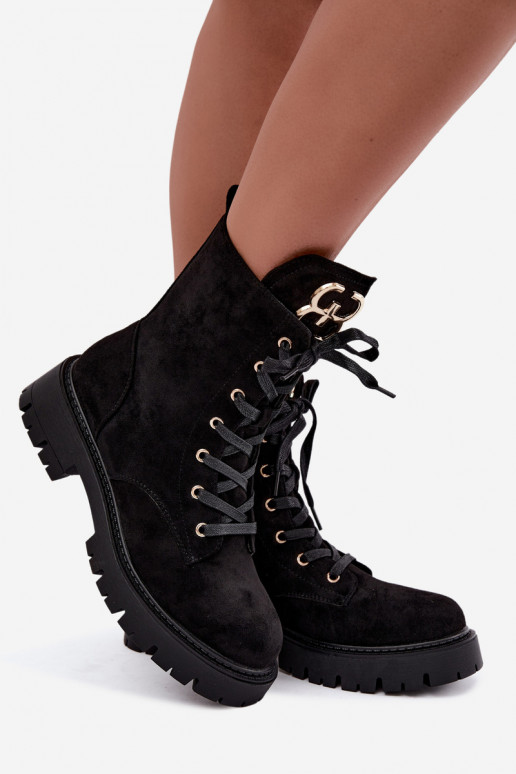 Wärmende Damen-Stiefeletten mit Wildlederornamenten, schwarz Falira