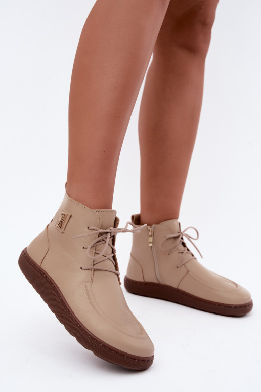 Leder Damen-Barefoot warme Schuhe in sandfarbener Farbe Zazoo 3077