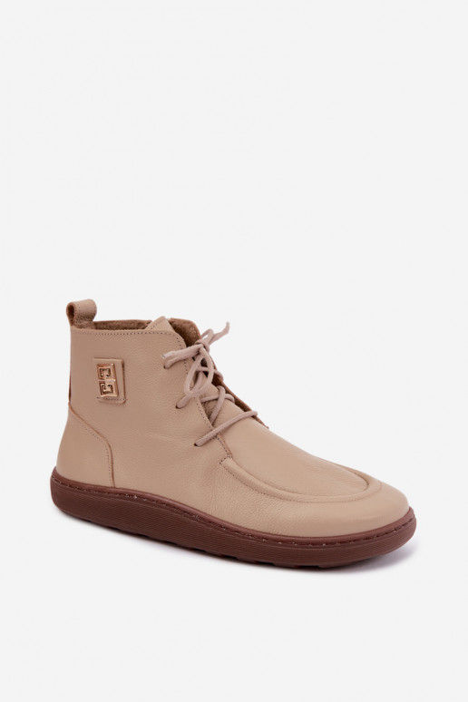 Leder Damen-Barefoot warme Schuhe in sandfarbener Farbe Zazoo 3077