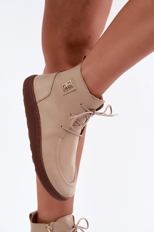 Leder Damen-Barefoot warme Schuhe in sandfarbener Farbe Zazoo 3077