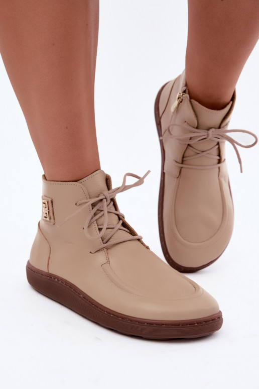 Leder Damen-Barefoot warme Schuhe in sandfarbener Farbe Zazoo 3077