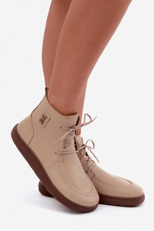 Leder Damen-Barefoot warme Schuhe in sandfarbener Farbe Zazoo 3077