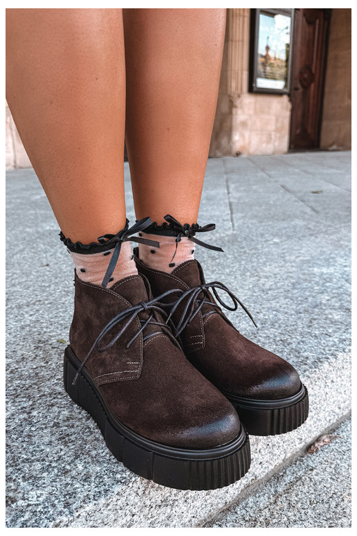 Leder Damen warme Schuhe aus Kunstveloursleder mit Plattform in brauner Farbe Zazoo 60588