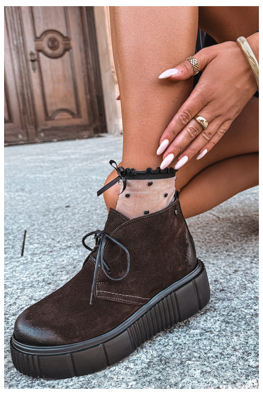 Leder Damen warme Schuhe aus Kunstveloursleder mit Plattform in brauner Farbe Zazoo 60588