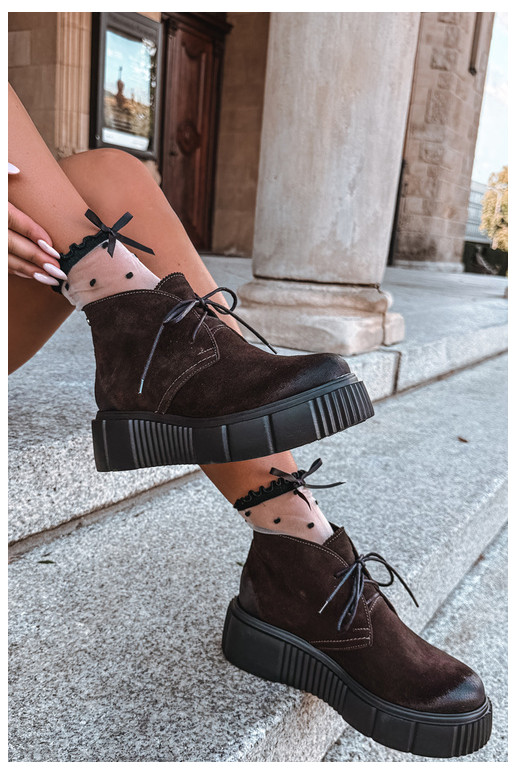 Leder Damen warme Schuhe aus Kunstveloursleder mit Plattform in brauner Farbe Zazoo 60588