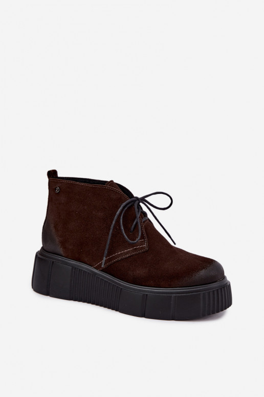 Leder Damen warme Schuhe aus Kunstveloursleder mit Plattform in brauner Farbe Zazoo 60588