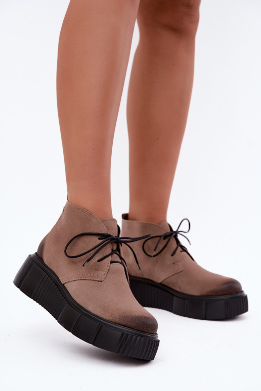 Leder Damen warme Schuhe aus Kunstveloursleder mit Plattform in sandfarbener Farbe Zazoo 60588