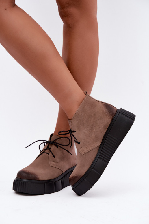 Leder Damen warme Schuhe aus Kunstveloursleder mit Plattform in sandfarbener Farbe Zazoo 60588