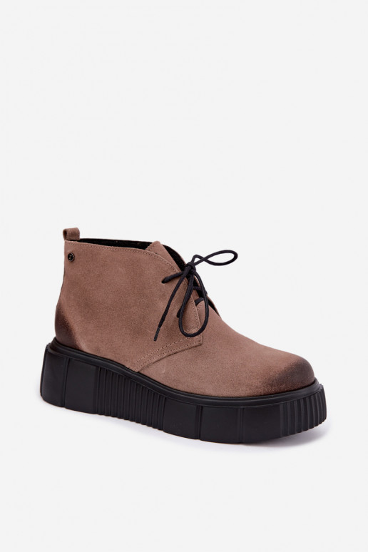 Leder Damen warme Schuhe aus Kunstveloursleder mit Plattform in sandfarbener Farbe Zazoo 60588