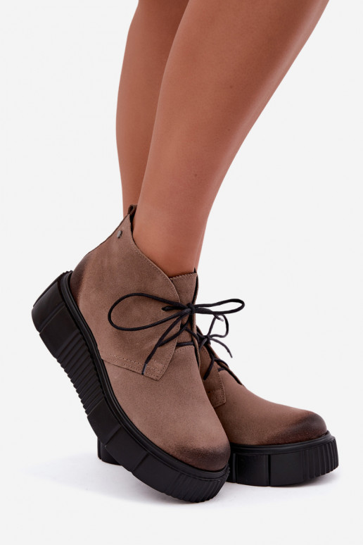 Leder Damen warme Schuhe aus Kunstveloursleder mit Plattform in sandfarbener Farbe Zazoo 60588