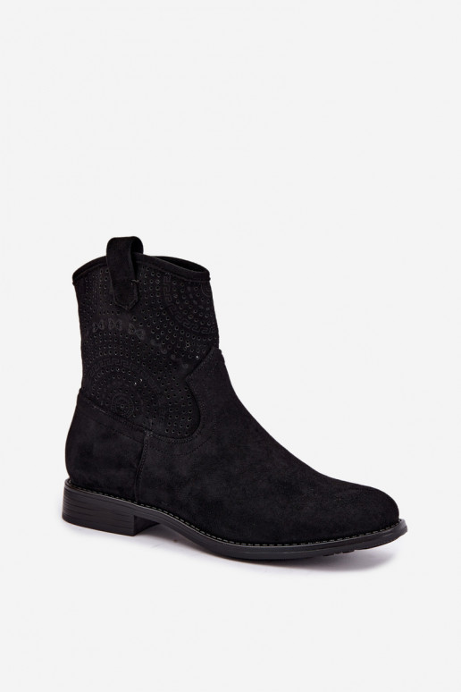 Schnürstiefeletten mit breiten Absätzen in schwarzer Farbe S.Barski HY62-8125