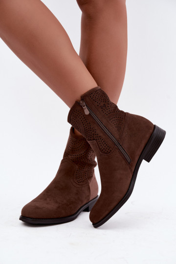Ausschnitt-Stiefeletten mit breiten Absätzen S.Barski HY62-8125 braun 2