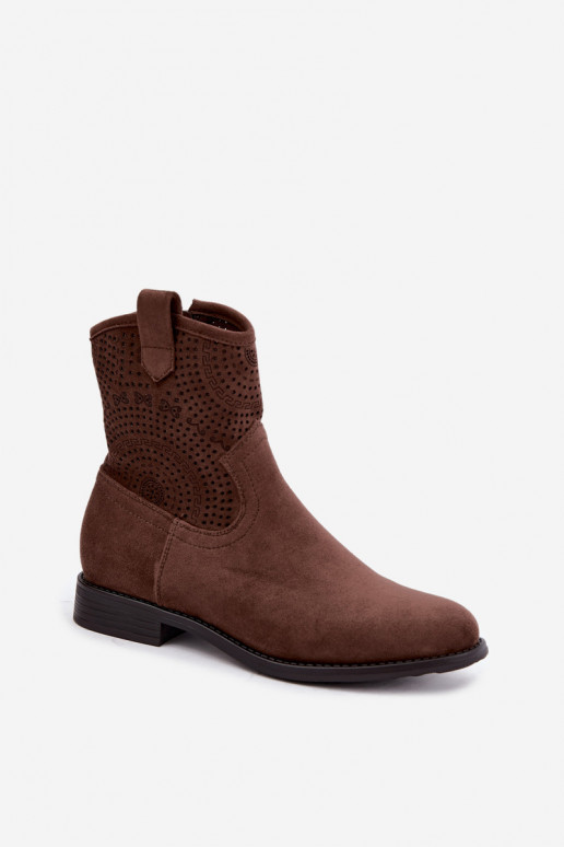 Ausschnitt-Stiefeletten mit breiten Absätzen S.Barski HY62-8125 braun